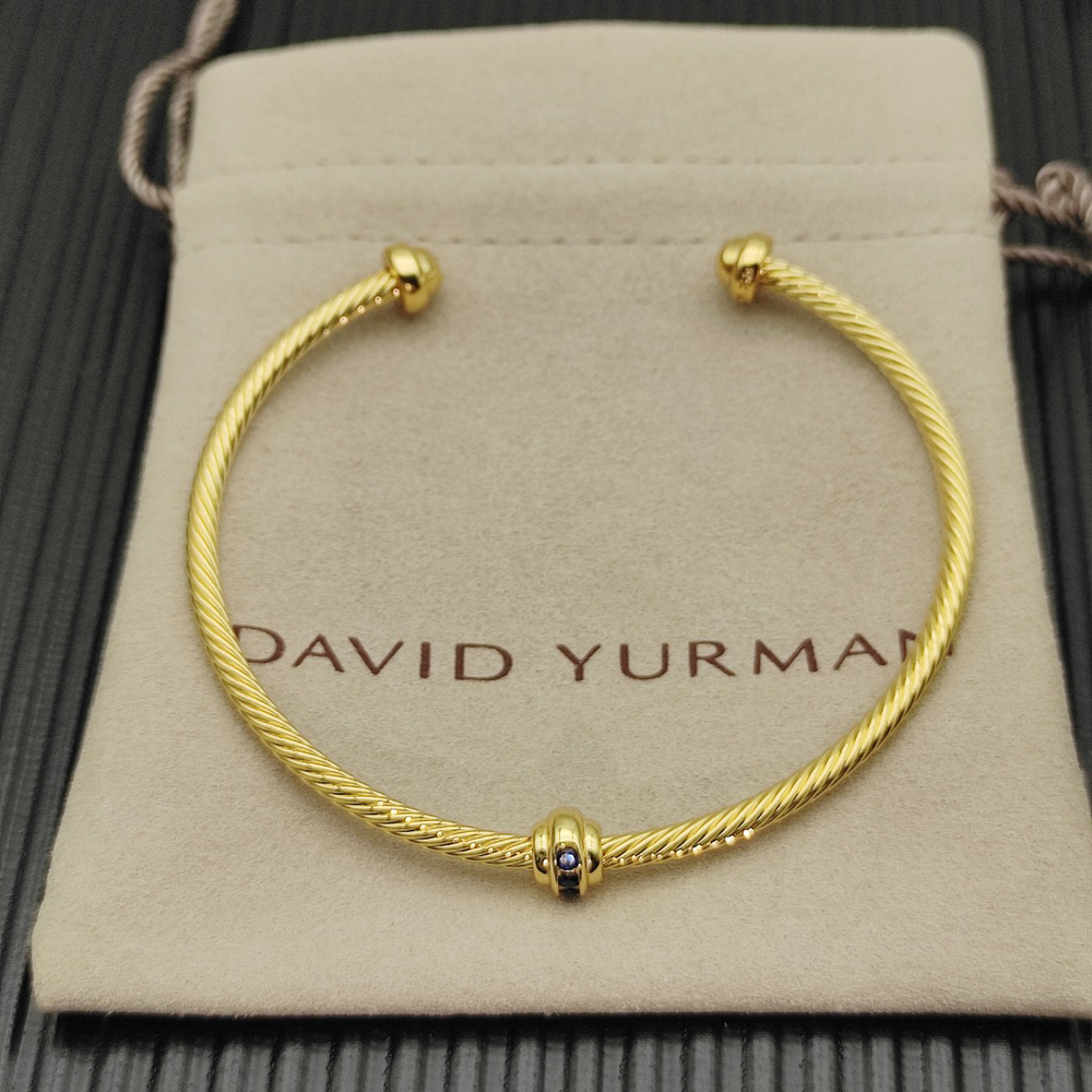 David Yurman Gold 3mm Round Blue Diamond Bracelet